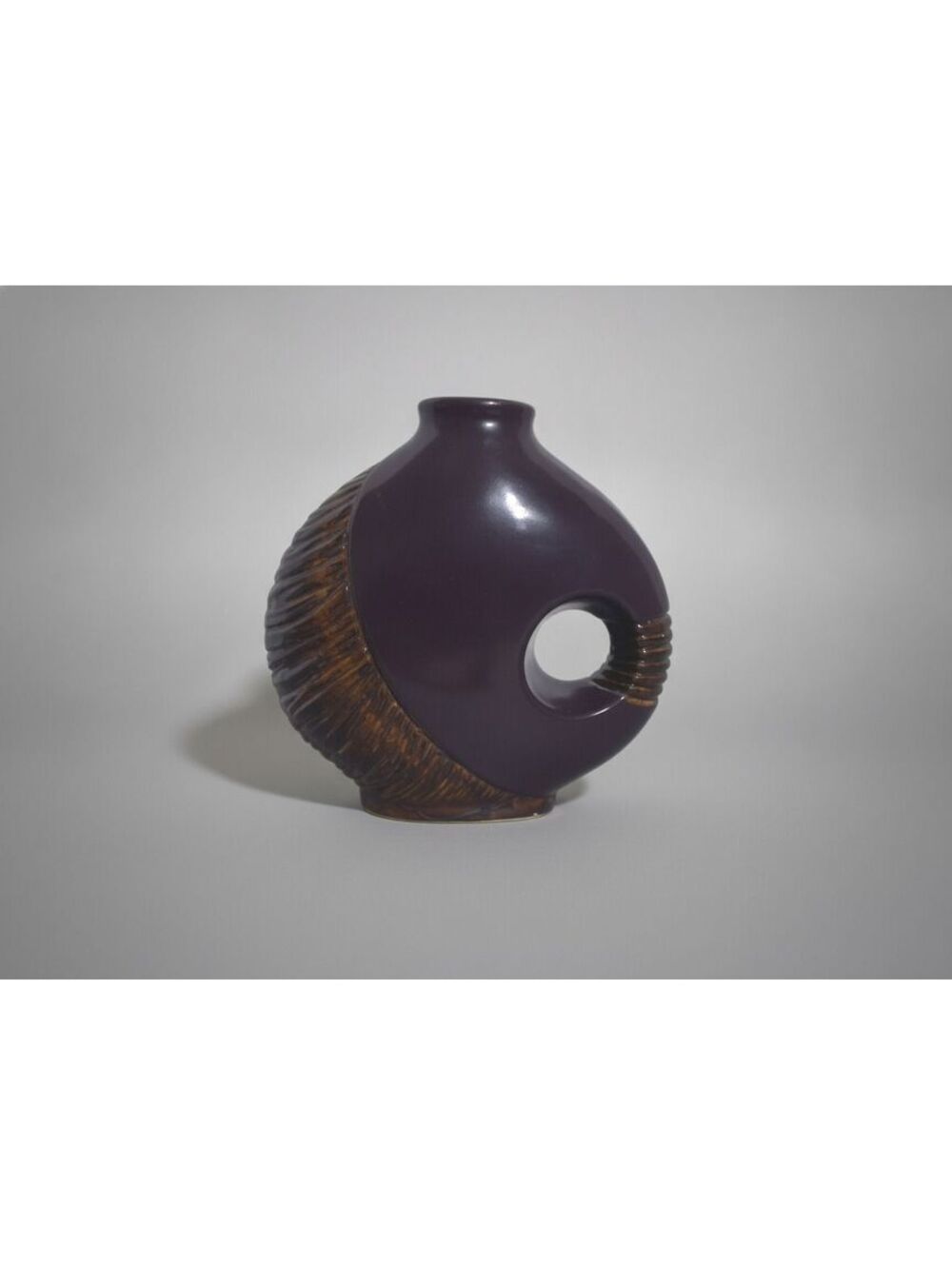 Modern Organic Ceramic Cutout Donut Vase Purple Amber Drip Glaze